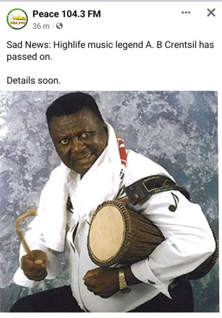 BREAKING: Highlife Legend, AB Crentsil Dead