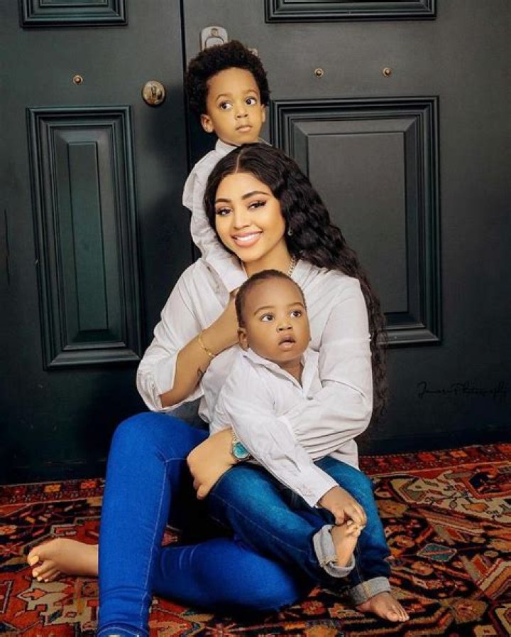Check Out Adorable Photos Of Regina Daniels & Her Two Sons