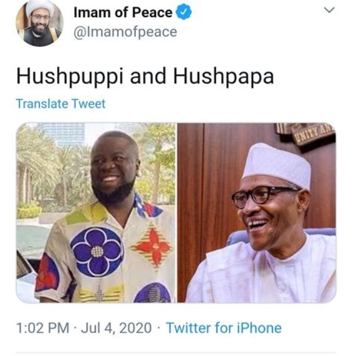 Imam Of Peace Drags President Buhari On Twitter, Says He Is “Hushpuppi Senior” (Photo)