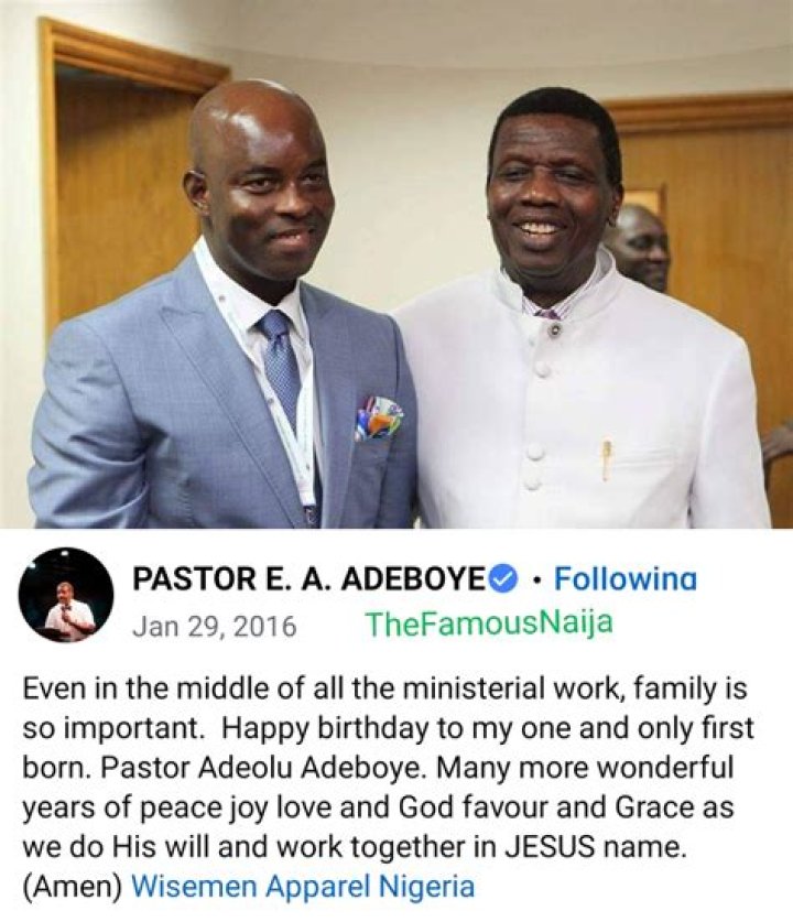 Pastor E.A Adeboye Celebrates His First Son, Adeolu Adeboye